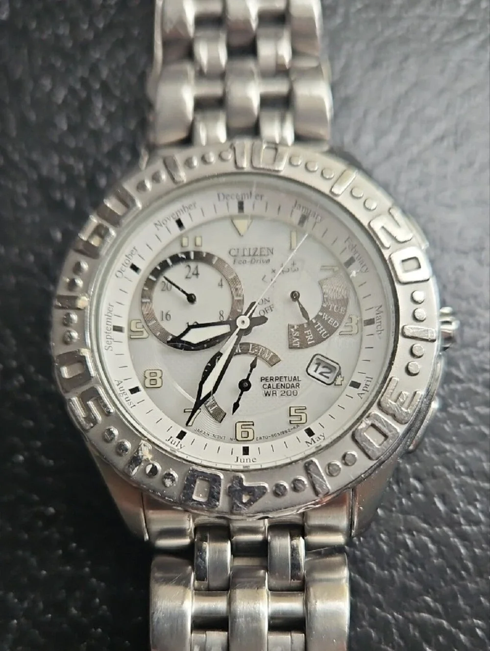 Citizen Silver Stainless Steel Chronograph Watch with White Dial